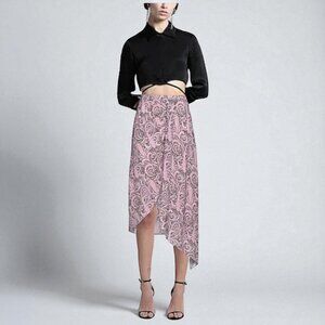NWT Maje Asymmetric Printed Skirt Black Pink Viscose XL EU42 US10-12